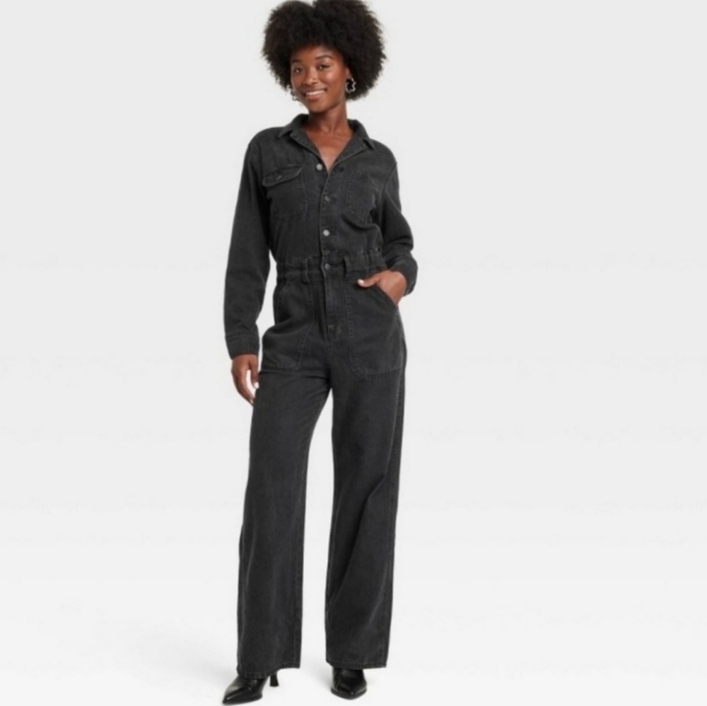 Woman's Long Sleeve Denim Jumpsuit - Universal Threads Black 17